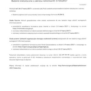 Badanie statystyczne z zakresu rolnictwa Badanie statystyczne z zakresu rolnictwa