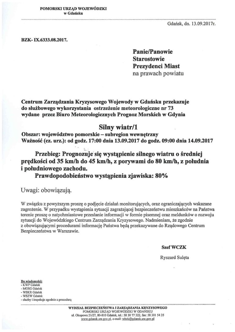 Ostrzeżenie meteorologiczne Ostrzeżenie meteorologiczne