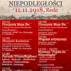 ZAPRASZAMY NA REDZKIE ŚWIĘTO NIEPODLEGŁOŚCI! ZAPRASZAMY NA REDZKIE ŚWIĘTO NIEPODLEGŁOŚCI!
