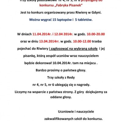 Głosuj na Szkoły z Redy w Konkursie „Fabryka Pisanek”