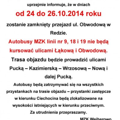 Uwaga – zmiany w kursowaniu autobusów