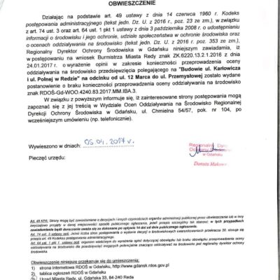 Obwieszczenie Regionalnej Dyrekcji Ochrony Środowiska w Gdańsku