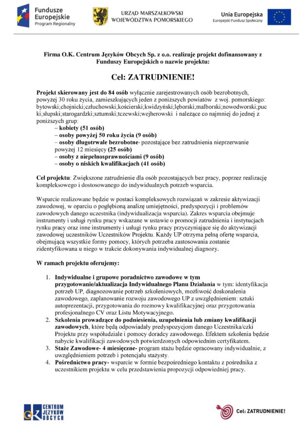 Projekt „Cel: ZATRUDNIENIE!”.