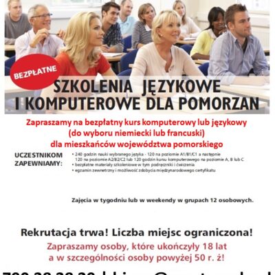 Rekrutacja do projektu UE „Szkolenia językowe i komputerowe dla Pomorzan”