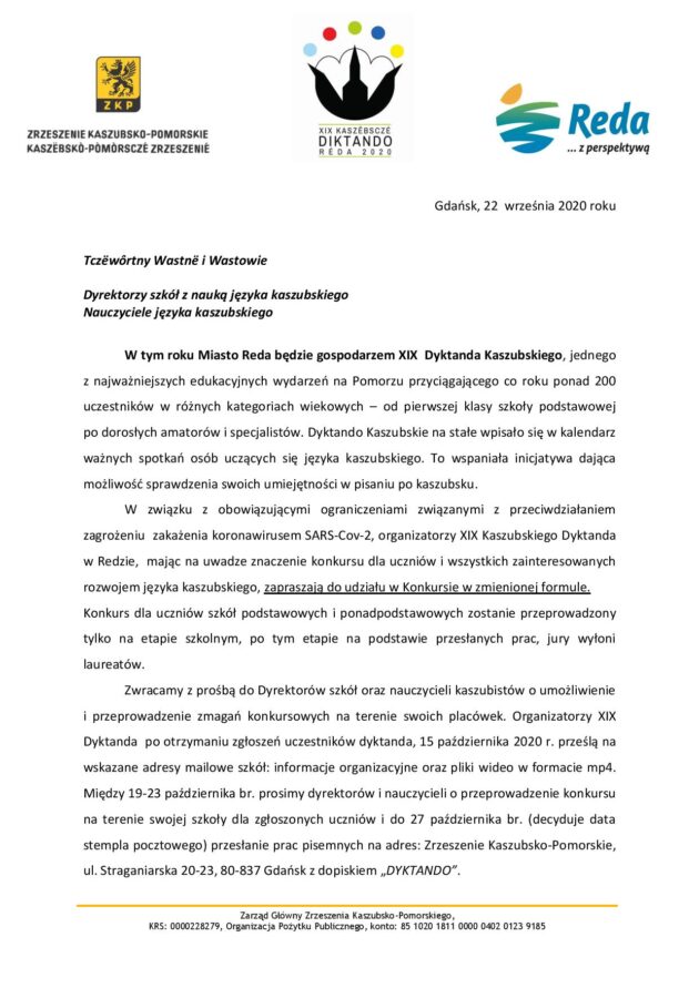 XIX Dyktando Kaszubskie Reda 2020
