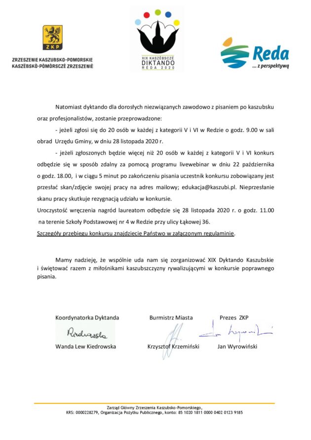 XIX Dyktando Kaszubskie Reda 2020