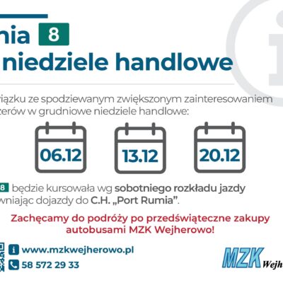 Dodatkowe kursy linii 8 w niedziele handlowe