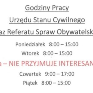 W środy USC i Referat Spraw Obywatelskich nie przyjmują interesantów W środy USC i Referat Spraw Obywatelskich nie przyjmują interesantów