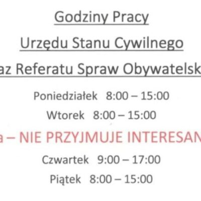 W środy USC i Referat Spraw Obywatelskich nie przyjmują interesantów