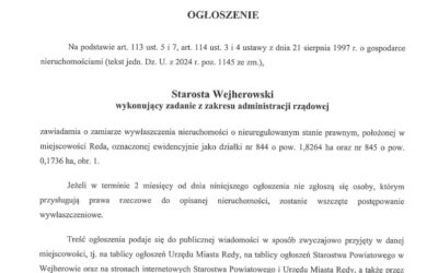 Ogłoszenie Starosty Wejherowskiego o zamiarze wywłaszczenia