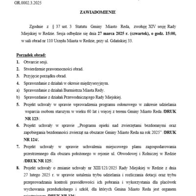Zawiadomienie o sesji Rady Miejskiej