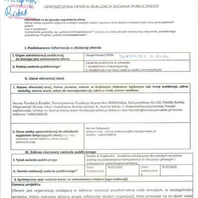 Uproszczona oferta realizacji zadania publicznego – Fundacja Enabler