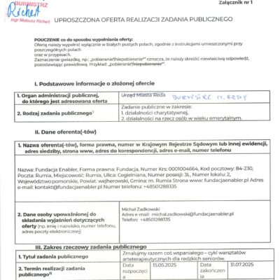 Uproszczona oferta realizacji zadania publicznego – Fundacja Enabler