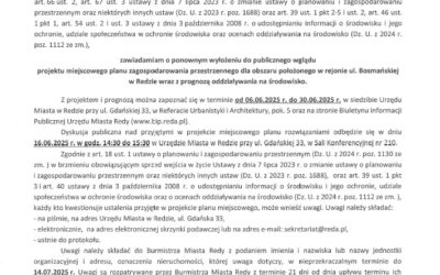 Obwieszczenie o ponownym wyłożeniu do publicznego wglądu projektu mpzp dla obszaru położonego w rejonie ul. Bosmańskiej